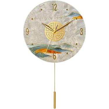 Imagem de Relógio de parede silencioso relógio de parede interior esmaltado relógio de parede feito à mão relógios de parede silenciosos com pêndulo operado por bateria para decoração de arte de sala de estar