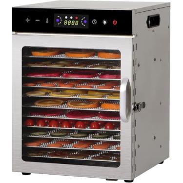 Imagem de Desidratador De Alimentos Em Aço Inoxidável 110V, Com 12 Bandejas, Temperatura Constante Programada Para 24 Horas E Controlo De Temperatura Entre 40 E 90 °C, 800W, Para Carne E Frutas