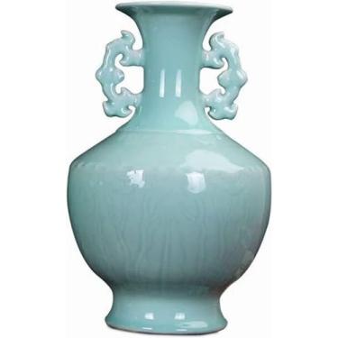 Imagem de AKALNNB Vaso de flores vaso de cerâmica estilo chinês ânfora vasos de porcelana azul e branco 33 centímetros grande decoração de mesa vaso de flores casa sala de estar decoração de casamento