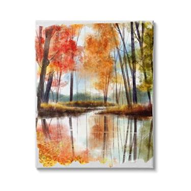 Imagem de Stupell Industries Arte de parede em tela de árvores de folhagem de outono com reflexão de lago de outono, 40 x 50 cm, laranja