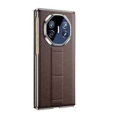 Imagem de LYJSMGZ Capa de couro para Huawei Mate XT, pulseira magnética galvanizada escalável com capa de suporte, função de visualização de janela, flip à prova de choque, capa de negócios, marrom, Mate XT