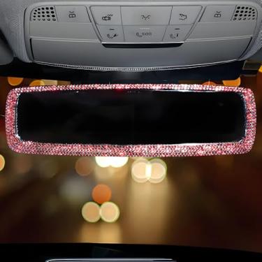 Imagem de Clipe de espelho retrovisor de carro com strass brilhante diamante brilhante acessórios decorativos interiores universais para mulheres e homens (vermelho)