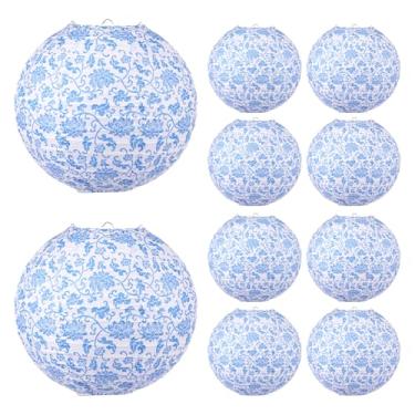 Imagem de 10 peças de lanternas de papel decorativas com suporte, boho, redondo, pendurado, lanternas de papel, decorações para festa, casamento, aniversário, aniversário, chá de noiva (azul)