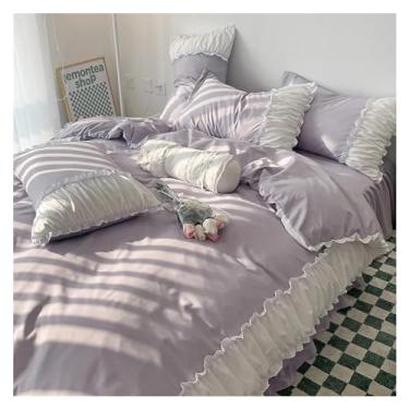 Imagem de 4 peças, capa de edredom luxuosa, lençol de cama com babados, princesa, estampado, fronha macia (roxo grande)