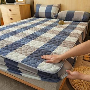 Imagem de Lençol de cama com bolso profundo resistente para colchão queen, protetor de colchão de algodão acolchoado, capas de colchão de treliça para apartamentos de quarto masculino, cinza 1 150 x 200 cm