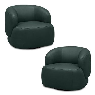 Imagem de Kit 2 Poltronas Decorativas Verona Sala de Estar Base Giratória Aço Couro Verde Musgo