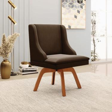 Imagem de Cadeira Decorativa Sala de Jantar Base Giratória de Madeira Firenze Suede Marrom/Natural G19 - Gran Belo