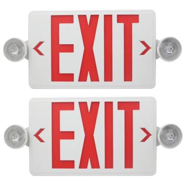 Imagem de CM MZY Sinal de saída de LED com luzes de emergência, luzes de sinal de saída com bateria de reserva, letras vermelhas de sinal de emergência com duas cabeças ajustáveis, CA 120-277V, certificação UL, 2 peças