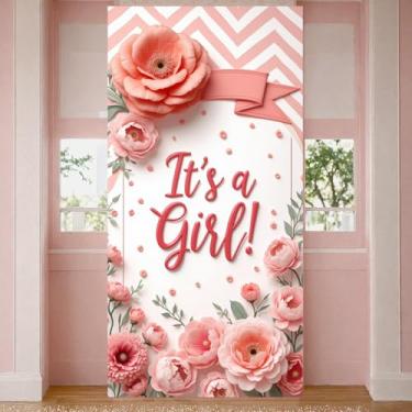 Imagem de Faixa de porta de lembrancinhas de festa revelação de gênero para meninas, capa de porta de bebê de boas-vindas para lembrancinhas de chá de bebê, adereços de foto floral revelação de gênero (flor)