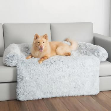 Imagem de KHONSU PET Cama de cachorro calmante para sofá, 114 x 94 cm, tapete de sofá removível com pelúcia e reforço, cama de animal de estimação lavável antiderrapante para protetor de móveis para cães de até