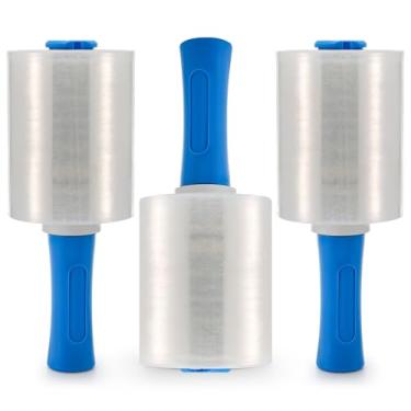 Imagem de Noamus Pacote com 3 películas elásticas industriais transparentes de 12,7 cm x 304,8 m, minienvoltório plástico de calibre 100 com alça, rolo de filme elástico resistente, envoltório de paletes de