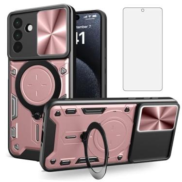 Imagem de Asuwish Capa de telefone para Samsung Galaxy A56 5G capa magnética para câmera deslizante com protetor de tela de vidro temperado e suporte de anel acessórios para celular híbrido fino A 56 56A LTE