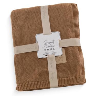 Imagem de Cobertor de malha de algodão - Cobertor de malha macio e aconchegante, leve para todas as estações - Cobertor de algodão para cama, sofá ou sala de estar - Bege Home Edition Plain Walnut Brown