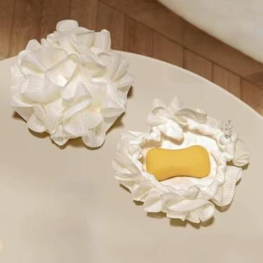 Imagem de 2 peças de esponja de banho, buchas de chuveiro podem conter sabão dentro, esponjas de banho, bolas de malha para esfregão corporal, esfoliante, lavagem masculina, feminina, acessórios de banho