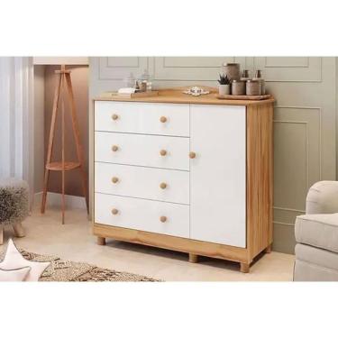 Imagem de Cômoda Infantil Elô C- 1 Porta E 4 Gavetas Branco-amendoa - Peroba