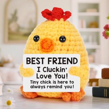 Imagem de Presente de Amizade de Melhor Amizade - Frango Engraçado Feito à Mão Crochê Pensando em Você Presentes de Aniversário para Mulheres Amigas Trabalho Irmã Bestie BFF no Natal, Elefante Branco ou Dia dos