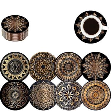 Imagem de Jogo americano redondo conjunto de 8 tapetes americanos de tecido mandala boêmio flor preta para mesa de jantar, decoração de mesa