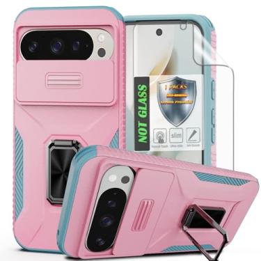 Imagem de Capa para Pixel 9 Pro XL, com capa de lente de câmera deslizante, protetor de tela HD, suporte de anel giratório de 360°, capa protetora à prova de choque de grau militar AYMECL para Google Pixel 9