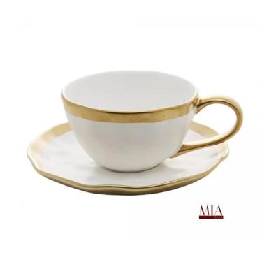 Imagem de Xícara para Chá de Porcelana Dubai Branco e Dourado 200ml - Wolff