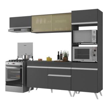 Imagem de Armário De Cozinha Compacta 252cm Veneza Multimóveis V3691 Preto/branc