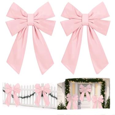 Imagem de Hungdao 2 peças de laço de Natal extragrande 61 x 91 cm decoração de arco gigante com fita longa para pendurar grande para árvore de Natal, guirlanda, porta de parede, férias, despedida de solteira