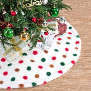 Imagem de Saia de árvore de pelo sintético branco, vermelho, verde, marrom, 61 cm, mini saias de árvore de Natal para enfeites de Natal, festas de fim de ano, decoração de casa