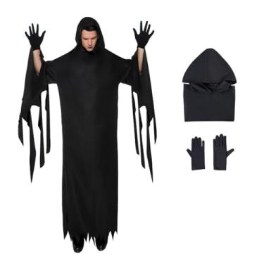 Imagem de Tokisaki Fantasia de cosplay de filme de terror máscara preta de terror fantasia de terror roupão com capuz para adultos, Roupão + máscara de rachadura(a), 3G