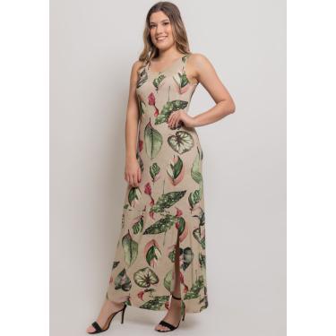 Imagem de Vestido Longo Pau a Pique Estampado Bege