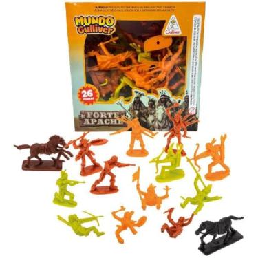 Imagem de Miniatura Colecionável Forte Apache índios com 24 Peças e 2 Cavalos - 