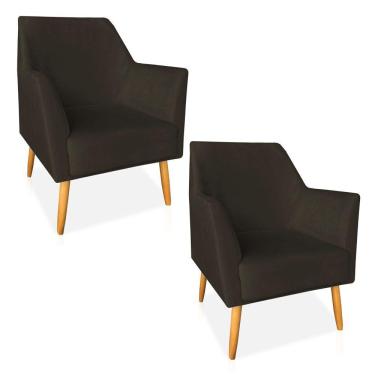 Imagem de Kit 02 Poltronas Decorativa Julia Veludo Pés Palito Castanho Marrom