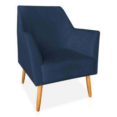 Imagem de Poltrona Decorativa Julia Veludo Pés Palito Castanho Azul Marinho