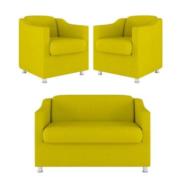 Imagem de Kit Sofá Namoradeira + 02 Poltrona Tilla Recepção Sala Suede amarelo