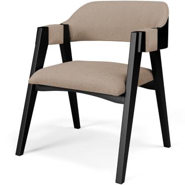 Imagem de Cadeira Para Sala De Jantar Estar Living Estofada Suran L02 Preto Linho Bege Escuro - Lyam Decor