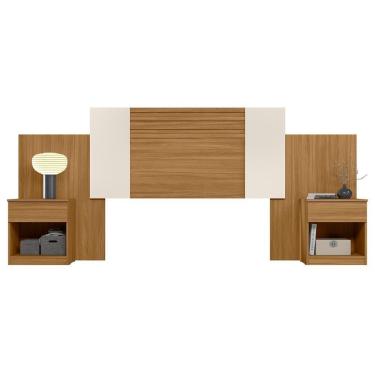 Imagem de Cabeceira Casal Extensível E Mesas Cany Flex M07 Off/cinza/freijó - Mpozenato