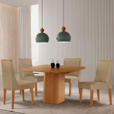 Imagem de Mesa De Jantar Eloise 90cm Tampo Mdf Com 4 Cadeiras Moderna Turim 07/naturale