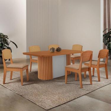 Imagem de Mesa De Jantar Aspen 180cm Tampo Mdf Laminado Copper Premium Turim 07/naturale /off White