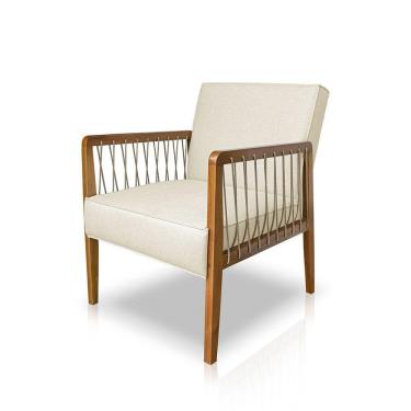 Imagem de Poltrona Decorativa Haia Linho Com Base Madeira Maciça SSX Multicoisas Perola