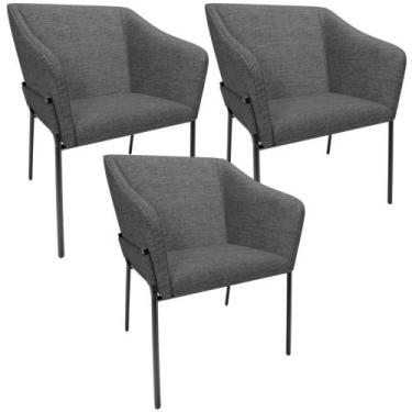 Imagem de Kit 3 Cadeiras Para Sala De Jantar Estar Living Olívia L02 Linho Cinza