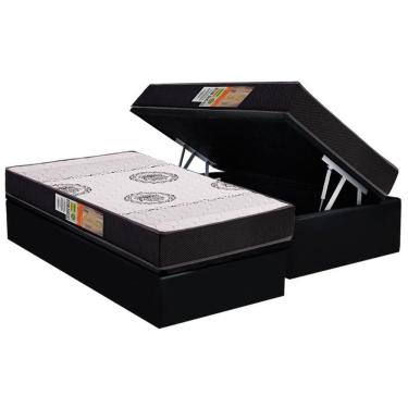 Imagem de Cama Box Baú Solteiro: Colchão Anatômico Polar D28 Orthoface Black + Base Crc Suede Black (88x188)