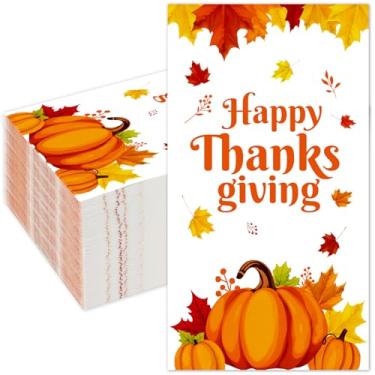 Imagem de Guardanapos descartáveis de Ação de Graças, pacote com 50, guardanapos de jantar de papel de Ação de Graças, toalhas de mão de papel de hóspedes, folhas de bordo, para banheiro, cozinha, jantar