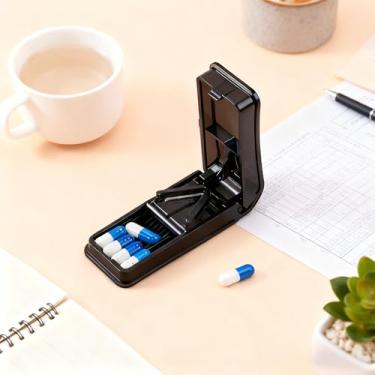 Imagem de Cortadores de comprimidos com compartimento em forma de V, divisor de comprimidos portátil fácil de limpar para comprimidos pequenos ou grandes, preto