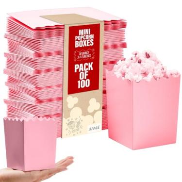 Imagem de Juvale Pacote com 100 mini caixas de pipoca, recipientes reutilizáveis rosa pastel para noites de cinema, festas, aniversários e eventos – Baldes de plástico durável, 473 g, suportes de pipoca de 7,6