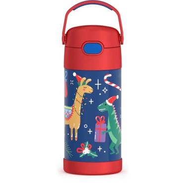 Imagem de THERMOS FUNTAINER Garrafa de água com canudo - 340 g - Garrafa de água infantil isolada a vácuo de aço inoxidável com tampa, presentes de animais