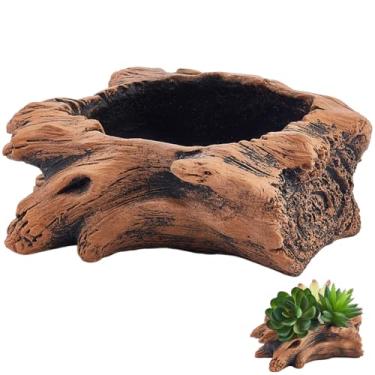 Imagem de CRASPIRE Vaso de toco de árvore artificial vintage com orifício de drenagem, raiz de árvore de cimento, escultura peruana, cacto, suculenta, recipiente para flor, cacto, suculentas, morango e erva