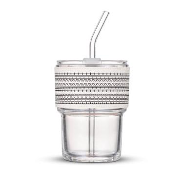 Imagem de BLUEPOLAR Copo de água de vidro de 400 ml com canudo e tampa selada para carregar copo de café gelado de parede grossa para água, chá gelado, suco de frutas, etc. (WTS)