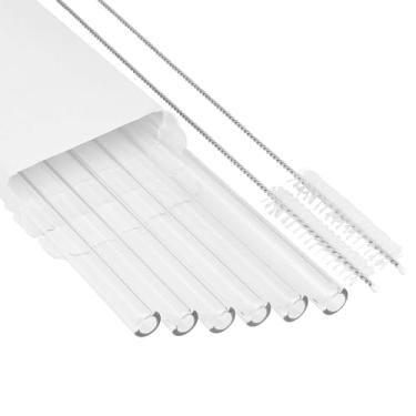 Imagem de Pacote com 6 canudos de substituição compatíveis com Stanley IceFlow 2.0 Copo flip com alça de 1,134 g, conjunto de canudos de vidro transparente para smoothies milkshake com 2 escovas de limpeza