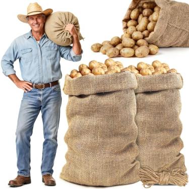 Imagem de MAQIHAN 2 sacos de serapilheira – sacos de serapilheira de 59,9 cm x 99 cm para plantas, saco de juta natural de alta densidade, para armazenamento de batatas, sacos de cultivo de plantas com corda de