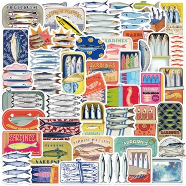 Imagem de 50 peças adesivos de lata de sardinha de peixe lembrancinhas de festa adesivos de comida para garrafa de água adesivo de vinil impermeável laptop