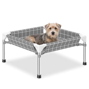 Imagem de Cama elevada fechada de 4 lados para cães – estrutura de aço inoxidável resistente a arranhões, cercas de segurança para evitar quedas, ideal para filhotes e gatos, uso interno e externo, adequado