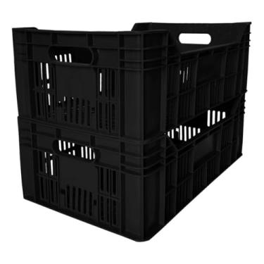 Imagem de Kit 3 Caixa Plástica Empilhável Hortifruti Agrícola Organizadora Resistente Frutas Verduras Multiuso (Preta)